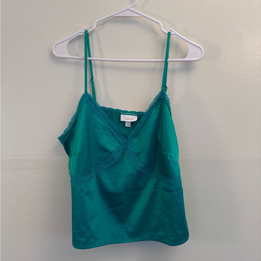 Colsie Teal Lacey Lounge Tank Top Size L